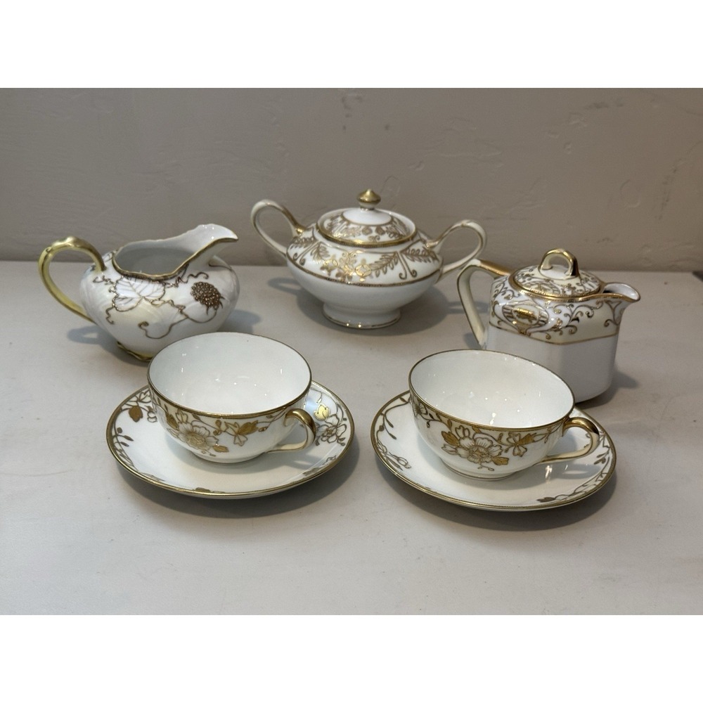Vintage Mixed Set Bone china Nippon gold leaf  7 Piece China Tea Set‎
